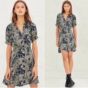 NEW ba&sh Maia Marine Floral Print Mini Dress in Navy Size 2 / XS